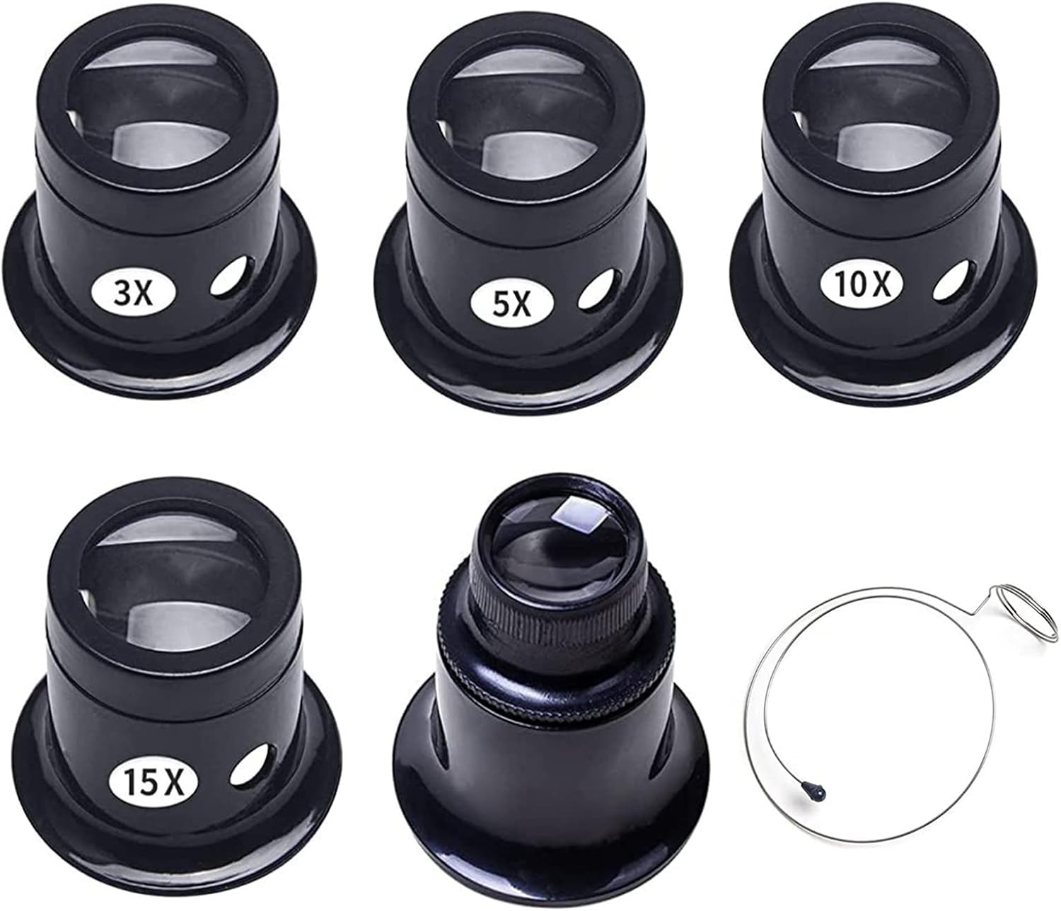 Btzthm 5 Pièces Loupes d'Horloger de Différentes Forces, Montre Horloge Réparation Loupe Kits, Ensemble de Loupes d'Horloger, 3X / 5X / 10x / 15x / 20x, pour Les Horlogers, Les Bijoutiers