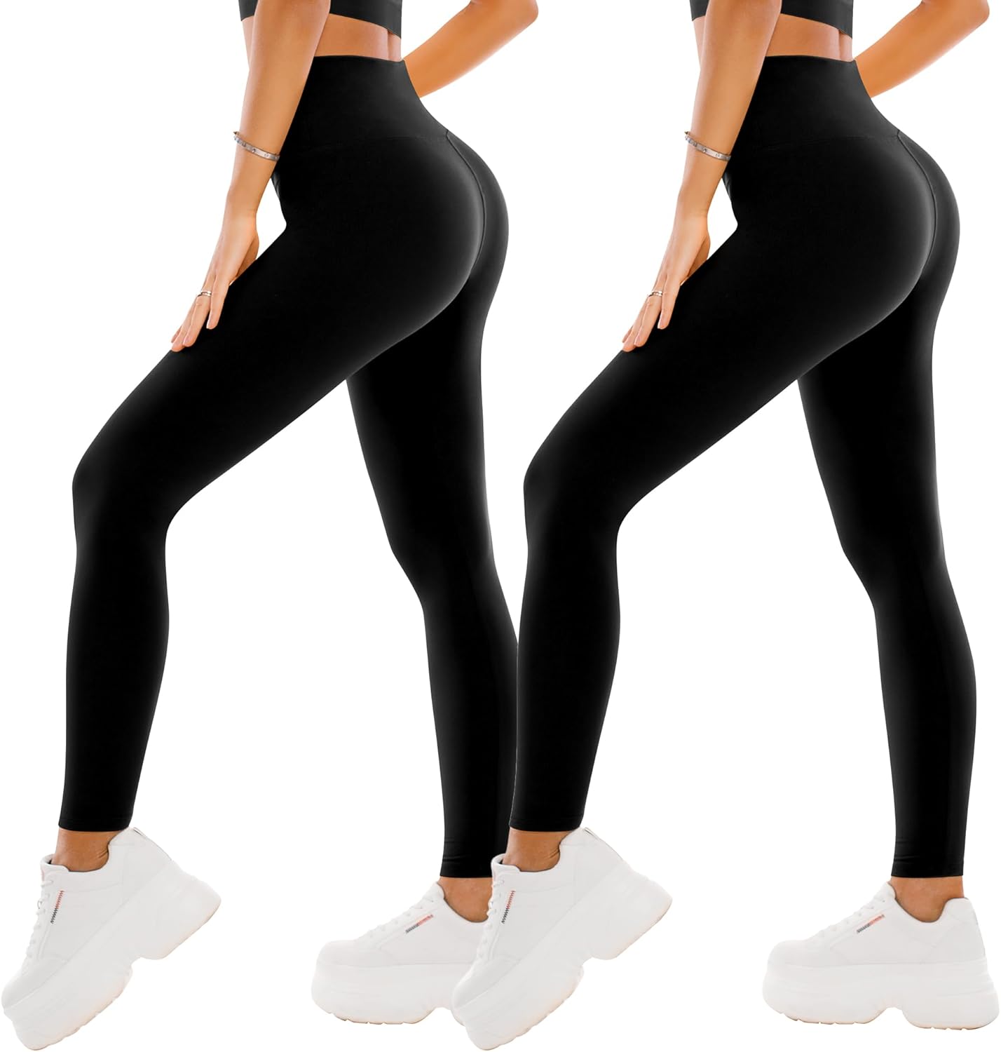 SINOPHANT 2 Pièces Leggings Sport pour Femmes Taille Haute, Legging Opaque pour Gym Sport Yoga S-M #2 Pièces Noir/Noir