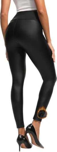 Lishang Legging Cuir Femme Sexy Pantalon Simili Cuir Femme Taille Haute Legging Effet Push Up Stretch Opaque Noir Mat M