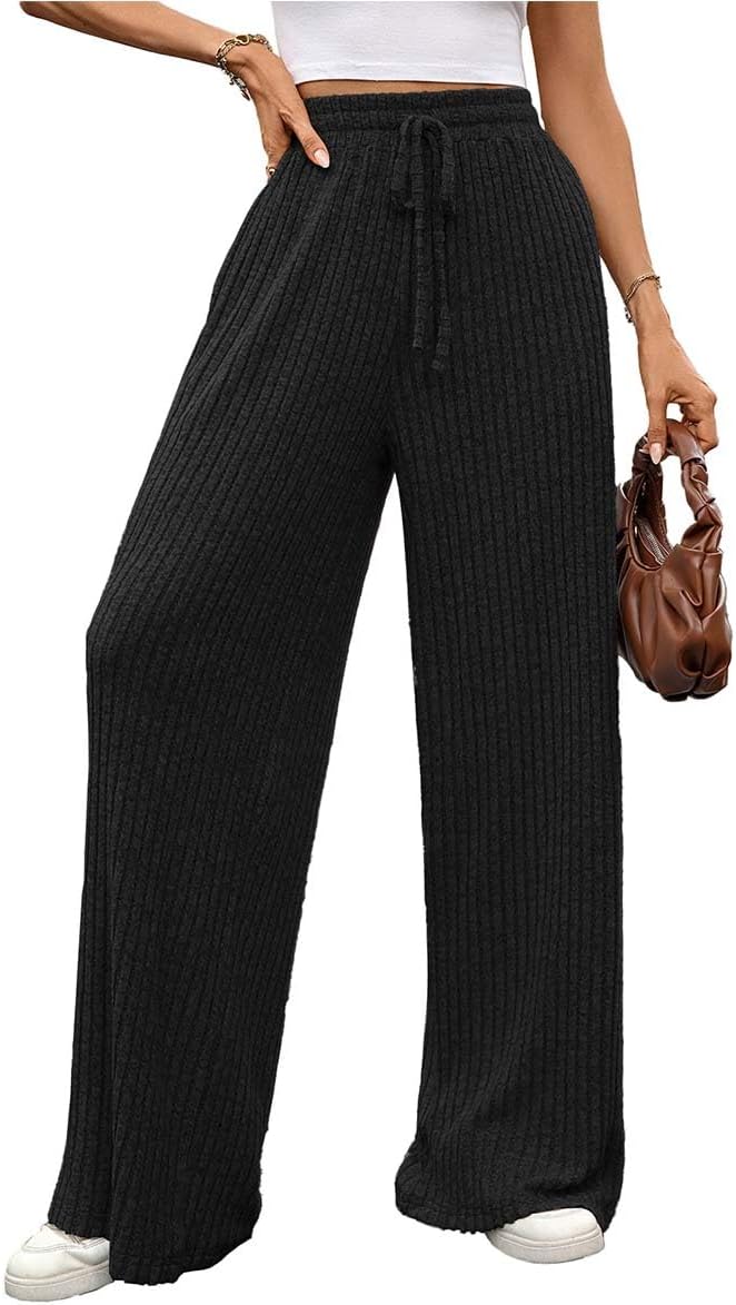 GUCURIN Pantalon Fluide Jogging Femme Sport Baggy Taille Haute Larges Pantalons Automne et Hiver Peluche Décontractés à Cordon avec Poches Noir XL