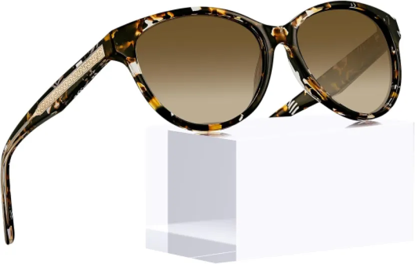 Rétro Lunettes de Soleil Femme Polarisées Cat.3 Protection UV400 Motif Gravé Monture en Acétate pour Voyager D8-m-écaille de Tortue-v-bronzés Dégradés