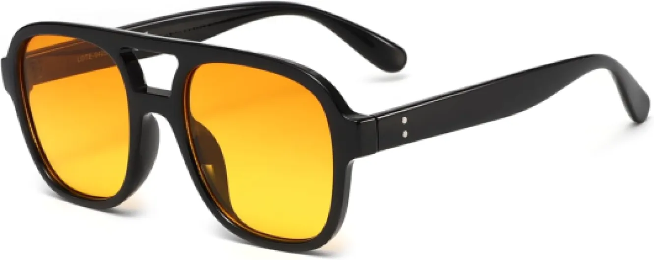 Lunettes de soleil rétro aviateur pour femme et homme classiques 70s Vintage Trendy Aviator carrées Noir/Jaune