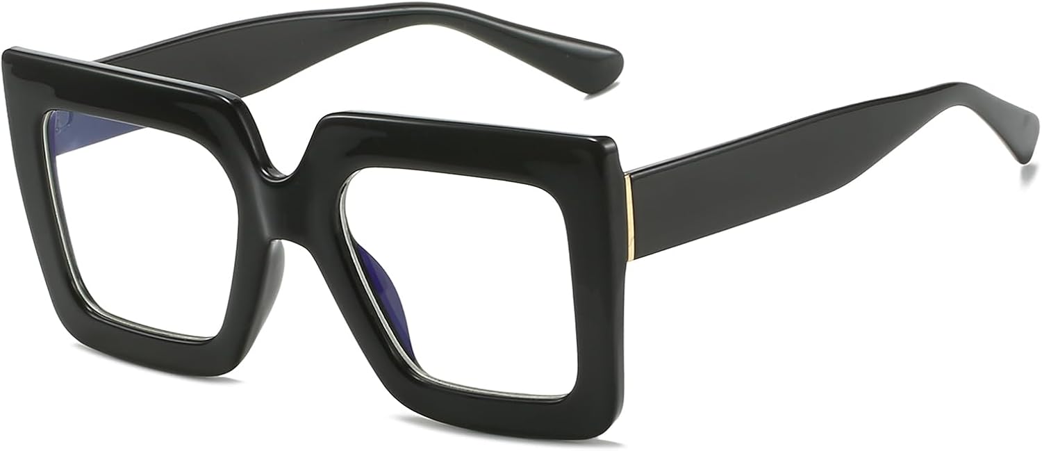 Lunettes Anti Lumiere Bleue Carrée pour Femme Homme, Surdimensionnée Lunettes Monture Épaisse Anti Fatigue pour Ordinateur, Jeux et Lecture Noir