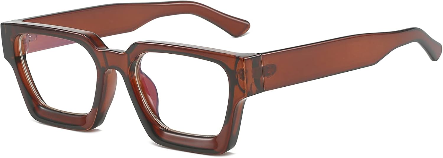 EYLRIM Lunettes de soleil pour homme et femme à monture carrée épaisse - Lunettes sans ordonnance - Lunettes d'ordinateur sans ordonnance Brun 54 - Millimètres