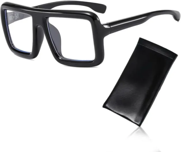 THXFUNAREA Lunettes surdimensionnées rétro à monture noire épaisse - Verres transparents - Accessoires de mode et de costume - Faux verres classiques - Lunettes Nerd Fun (Noir)