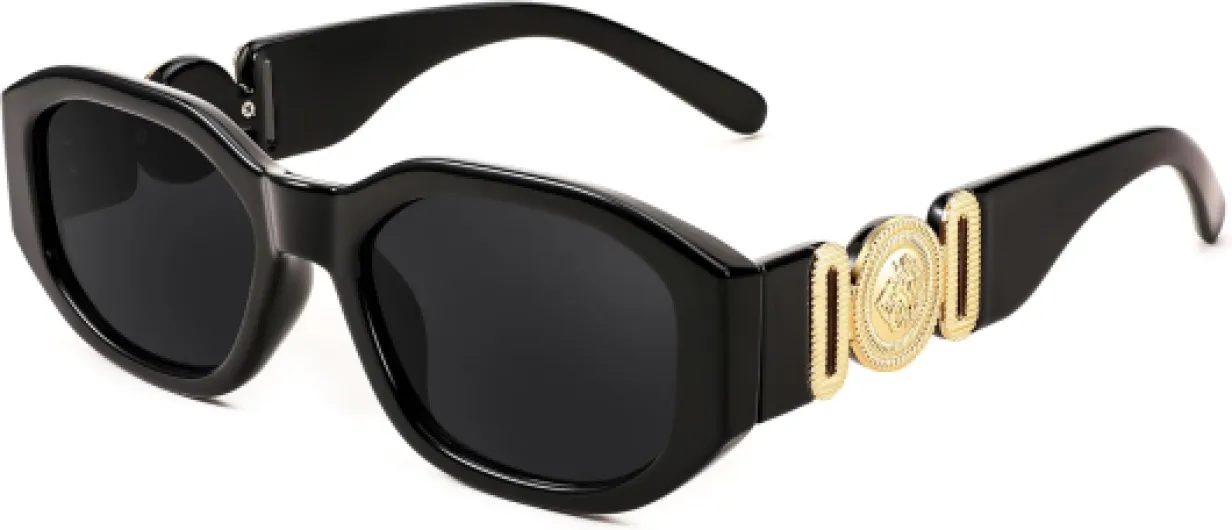Vintage Lunettes de Soleil Rectangulaires pour Femmes Hommes Rétro Années 90 Petites Lunettes Carrées Étroites avec Protection UV400 B2322 Cadre Noire - Lentille Grise 54 Millimètres