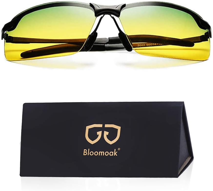 Bloomoak Lunette Conduite de Jour et de Nuit Polarisées- Lunettes de Vision Nocturne pour Conduire Une Voiture Anti-Reflets Protection UV400 Protection Anti-éblouissement, Cadre en Métal Ultra-léger