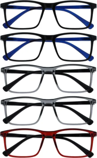 Ink Pack 5 Lunettes De Lecture Grand Noir Gris Rouge Hommes Femmes Charnières Ressort RRRRR4-1177Z +2,50 Puissance Optique +2,50 Noir / Gris / Rouge