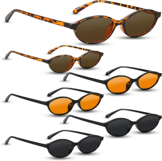 Leyrens Lot de 6 Lunettes de Soleil, Lunettes de soleil colorées à monture étroite, Femmes Oval Trendy Classic Protection Lunettes de soleil, pour Conduire Randonnée Plage Pêche et Voyage