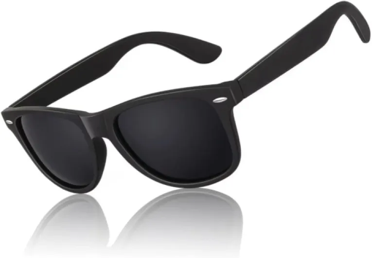 Lunettes de Soleil Polarisées pour Homme Femme Classique Lunettes de Conduite Anti-UV Lunettes de Soleil Design Rétro des Années 80 0 Monture Noir/Lentille Fumée