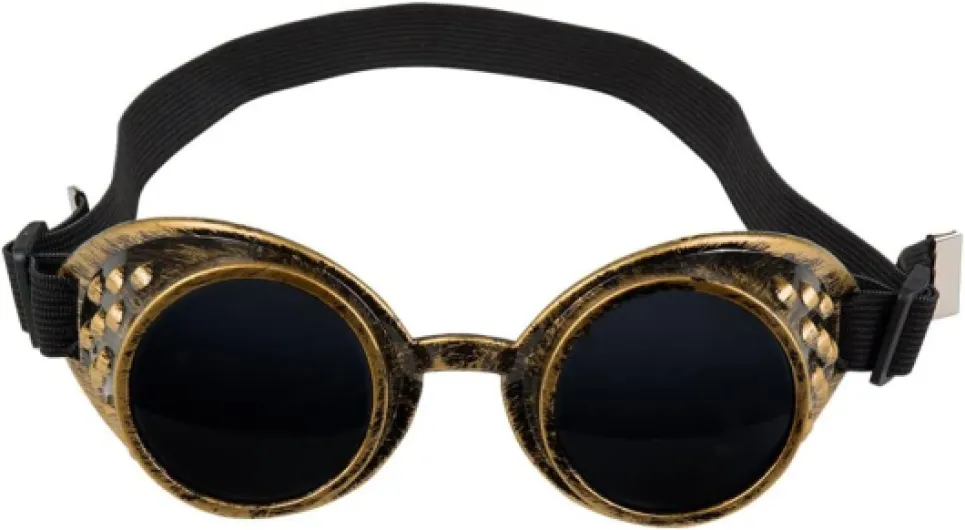 Boland - Lunettes Steampunk, Ronde, en Plastique, Élastique, Verres Foncés, Taille Réglable, Accessoire de Costume, Masque, Vintage, Novelty, Gris Foncé, Halloween Taille unique