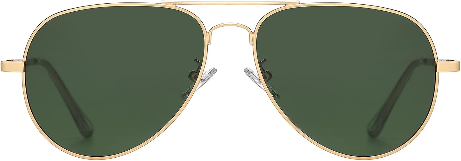 Lunettes de Soleil Homme Femme Aviateur Polarisées Classique en Métal Anti éblouissement Doré Mat/Vert