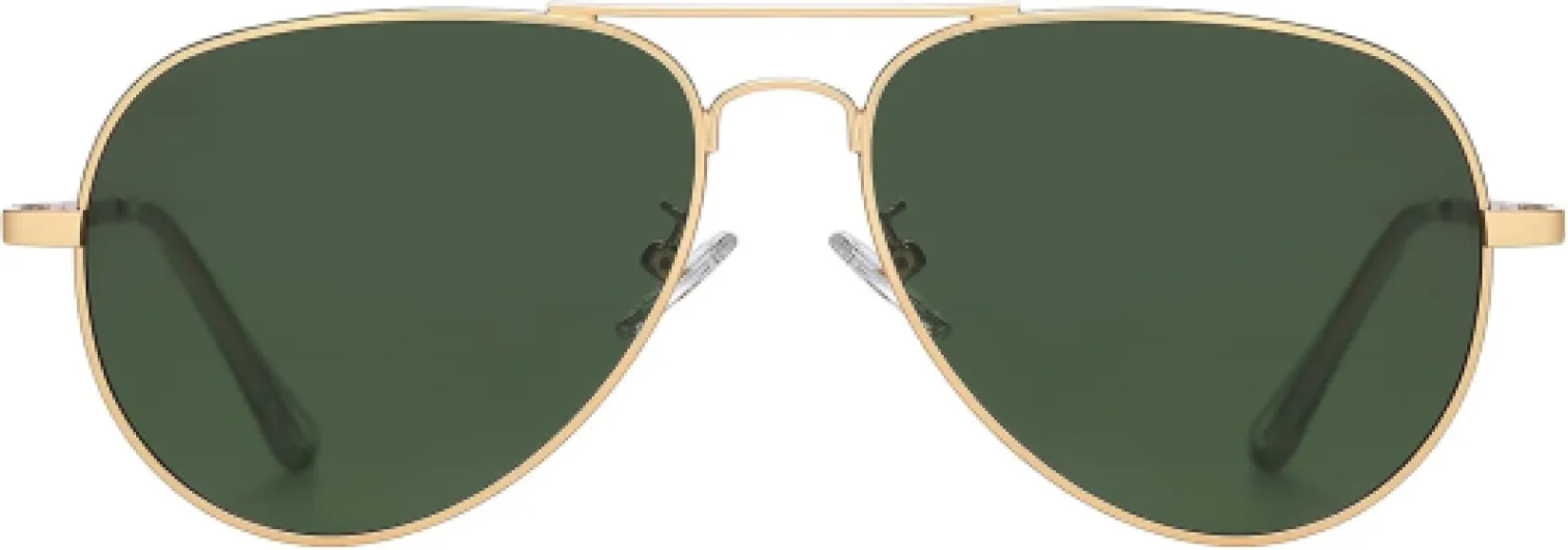 Lunettes de Soleil Homme Femme Aviateur Polarisées Classique en Métal Anti éblouissement Doré Mat/Vert