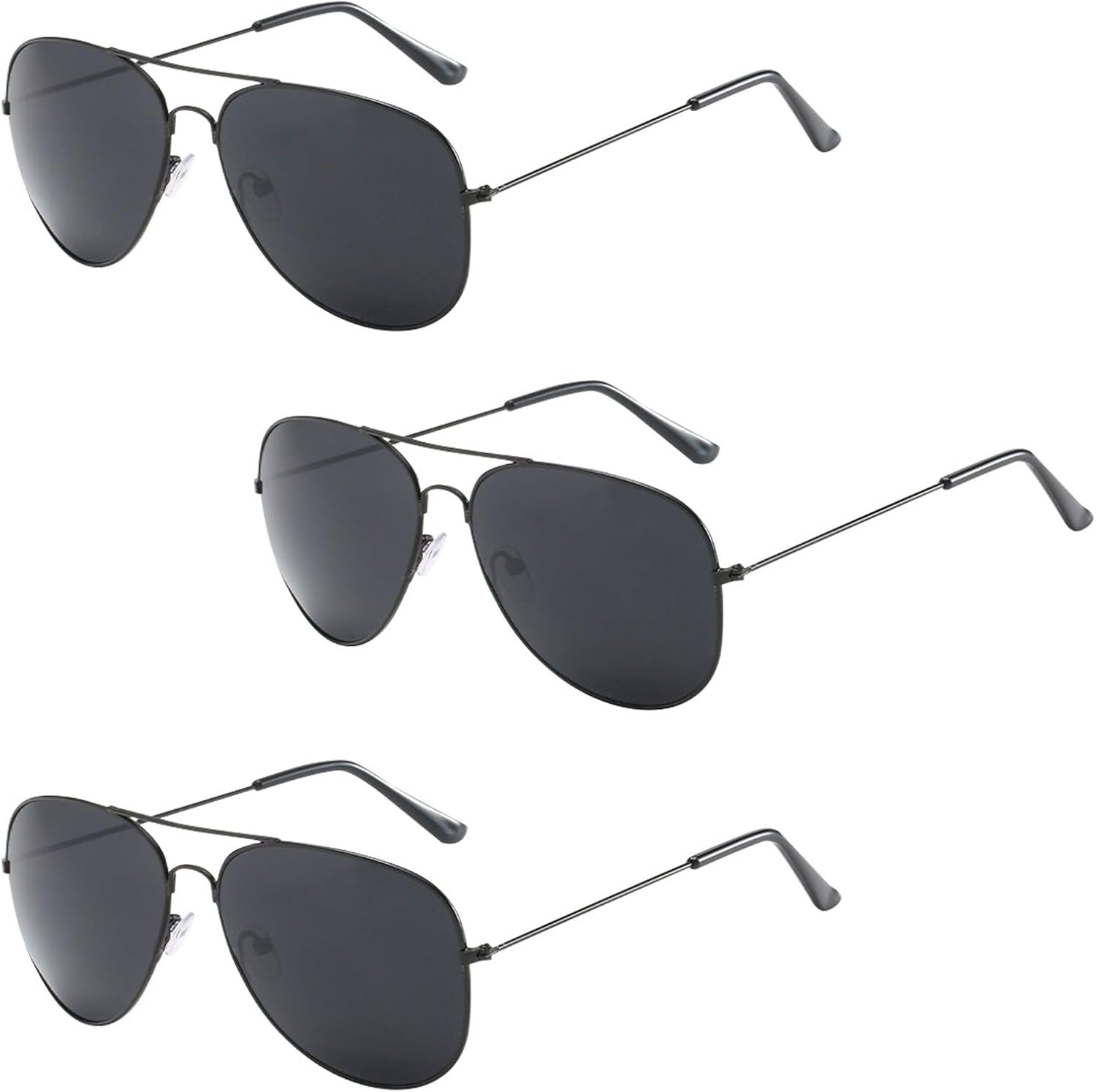 KIRVOS Lunettes de Soleil Aviateur Classiques, Lot de 3 Paires, Monture Métallique Noire, Verres Polarisés, pour Conduite et Voyage