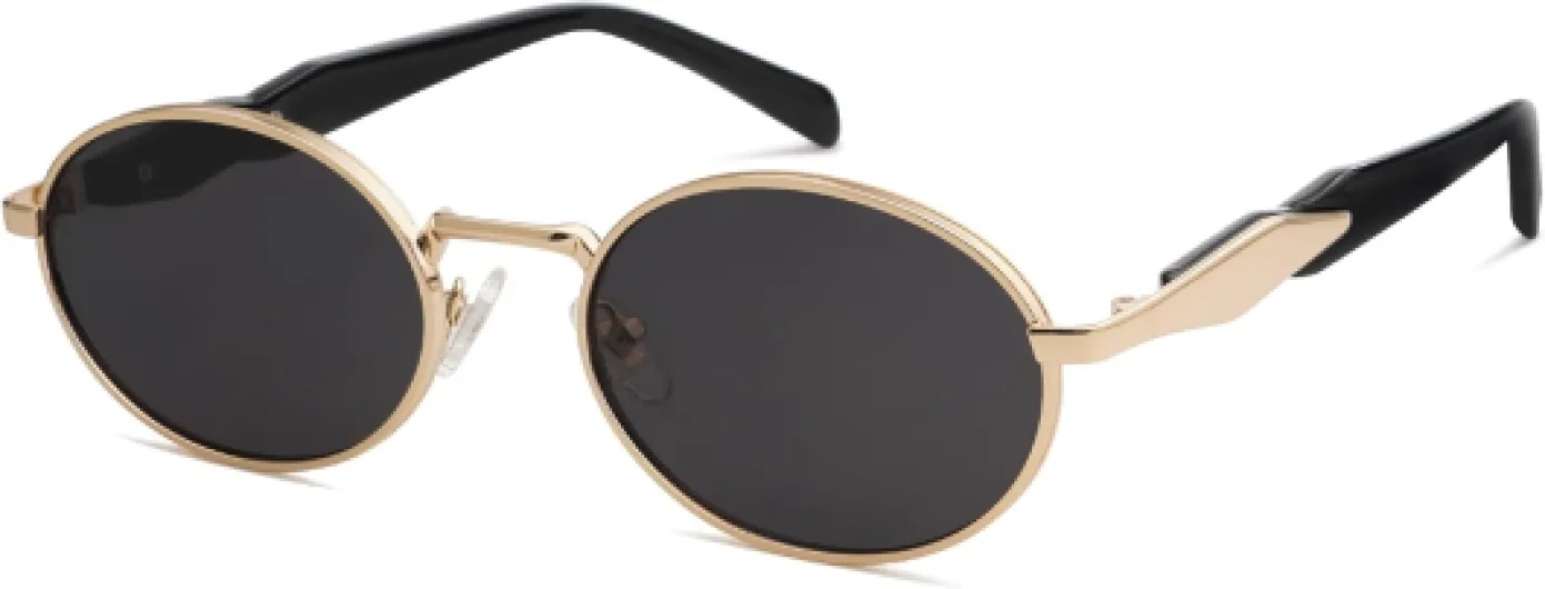 SJ1224 Lunettes de soleil ovales vintage en métal pour homme et femme avec protection UV400 Montures Dorées et Verres Gris