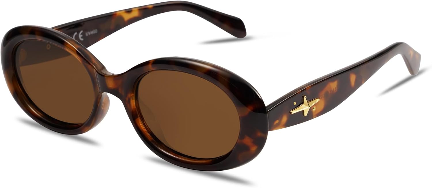 Lunettes de soleil Femmes Hommes Polarisées Rétro Ovales Petites années 90 Vintage Petit visage Protection UV400 Lunettes de soleil SJ2286 Marron Foncé