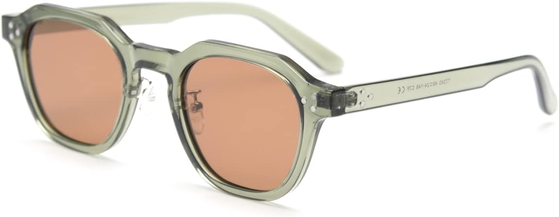 Kachawoo Lunettes de soleil polygone polarisées, pour hommes et femmes, avec cadre TR90, style rétro Vert avec Marron