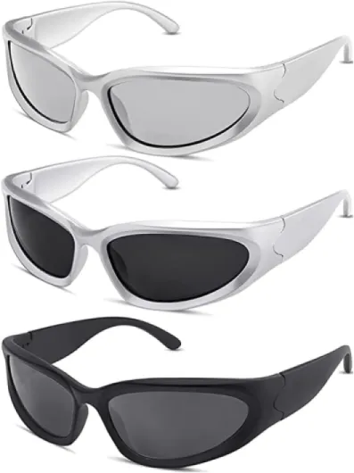 Lassuzie 3pcs Lunette de Soleil Sport pour Homme Femme, Y2K Wrap Around Lunettes Golf Cyclisme Conduite Pêche Escalade Ancien Ovale Lunette de Soleil