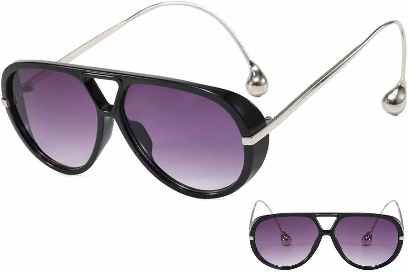 YUNFAN Large Frame Sunglasses for Men Women,Oversized Sunglasses with Cool Retro Earrings,2025 Fashion Large Frame Double-Beam Sunglasse,Retro Pilot Style Glasses,UV400 Protection