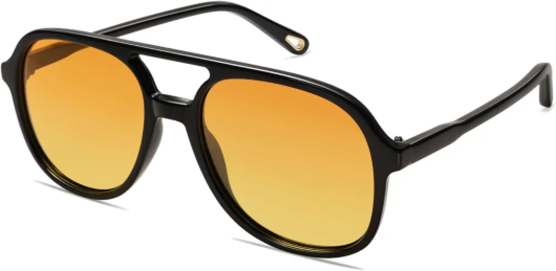 Lunettes de Soleil Homme Polarisées Femme Carrées Rétro Vintage à Double Pont Rectangulaire Unisexe Lunettes de Soleil Protection UV400 SJ2174 Noir/Teinte Jaune