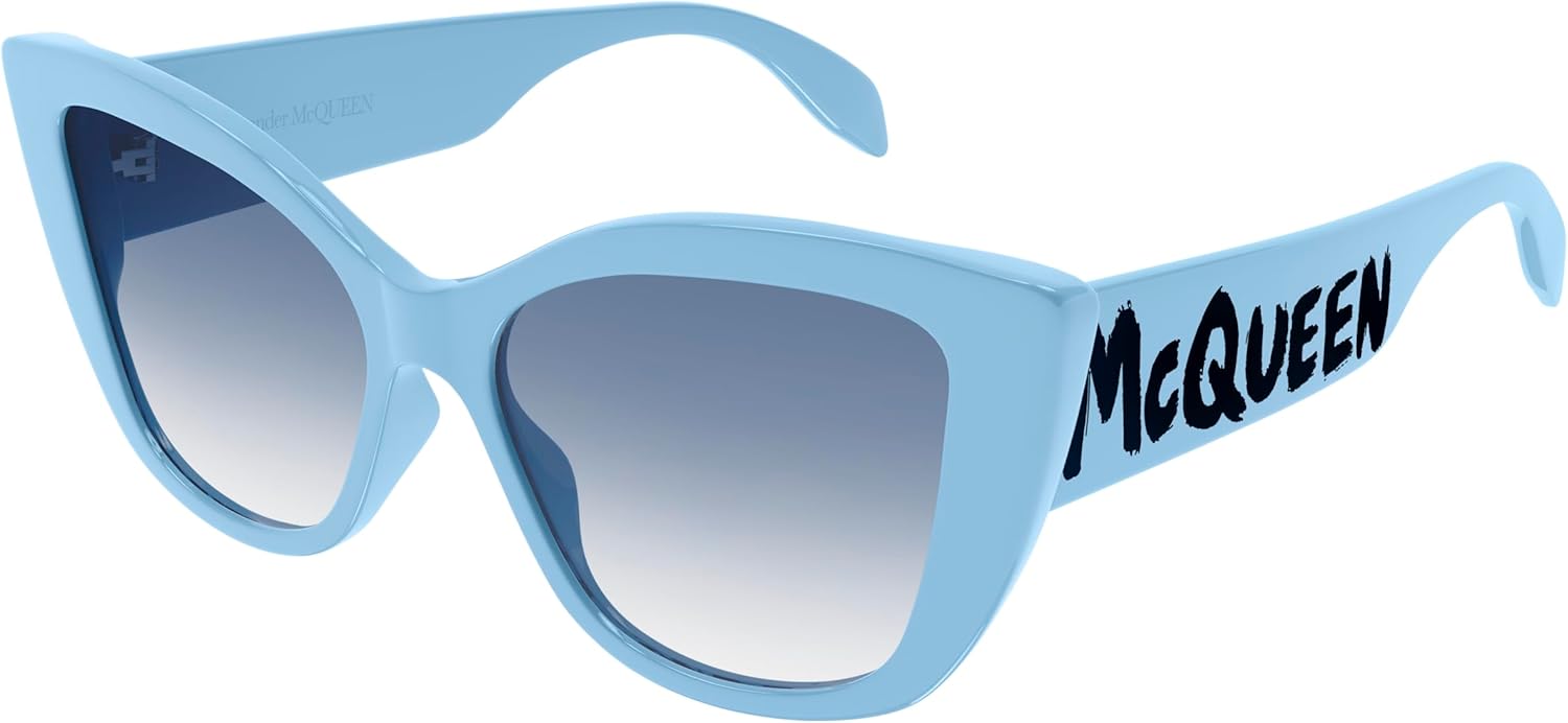 Alexander McQueen Am0347s-004 54 Sunglass Woman Acetate Lunettes de Soleil, Bleu Clair/Bleu Clair/Bleu Clair, 56 Femmes