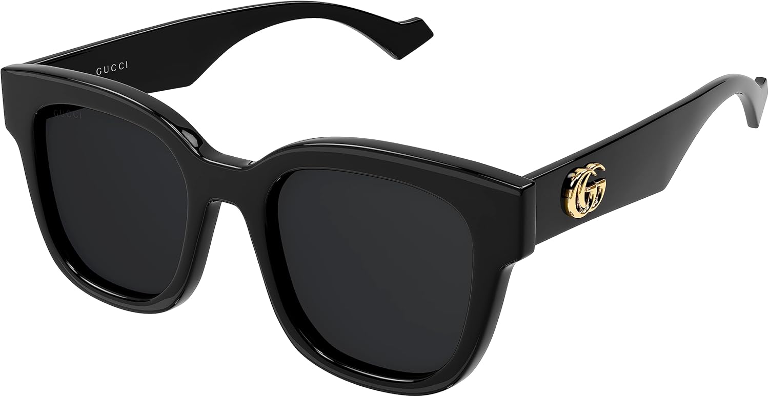 Gucci Lunettes de Soleil Carrées, Monture Noire, Verres Foncés, Logo GG Doré