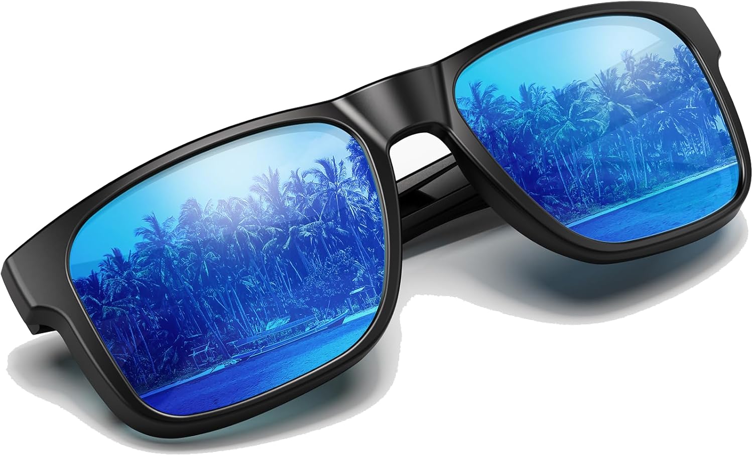 Lunettes de Soleil Polarisées pour Hommes et Femmes, Protection UV400, Lunettes de Soleil Rétro Unisexes Classiques Ultralégères, Adaptées aux Voyages Randonnée au Cyclisme Conduite Pêche Bleu