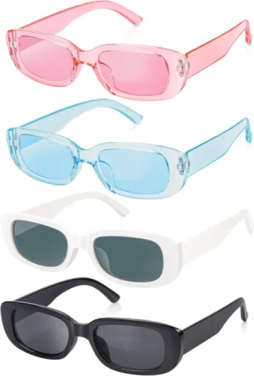 4 Pièces Lunettes de Soleil Vintage, Mode Rectangulaire Coloré Lunettes de Soleil Protection UV 400 Pour Femme Homme Bwbp