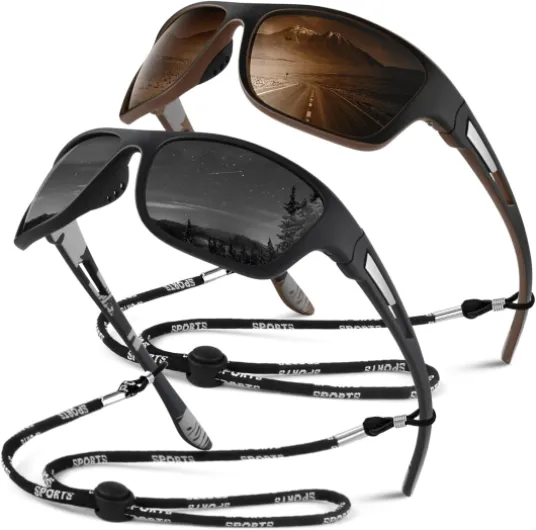 Lunettes de Soleil Polarisées pour Homme Femme,Sportives Lunettes de Conduite Pêche Vélo Anti-UV Lunettes de Soleil Monture Noir - Lentille Gris + Monture Marron - Lentille Marron