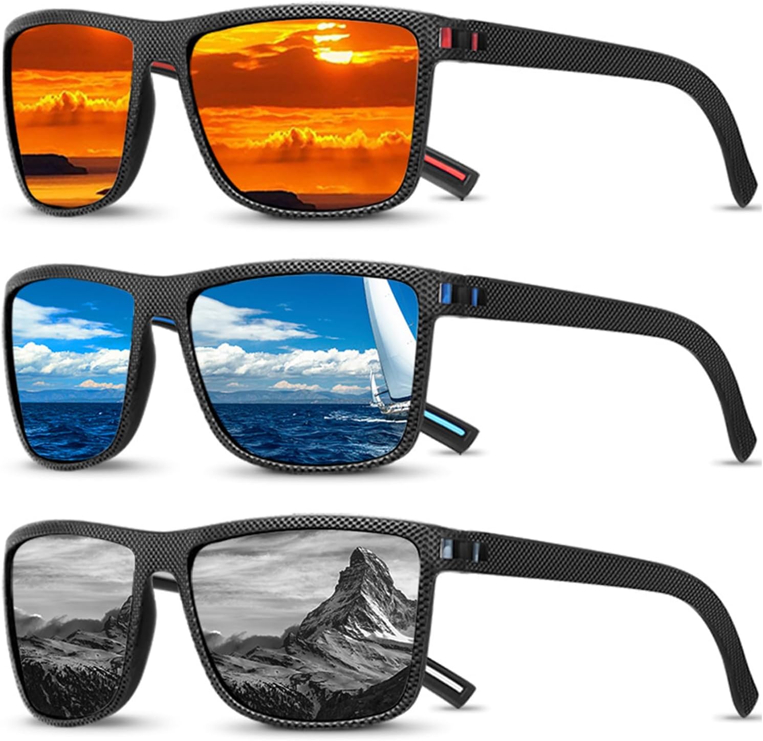 ZXTGBQ 3 Pièces Lunette de Soleil, Lunettes de Soleil Homme Polarisées, Cadres Vintage, Classiques, éLéGants, Objectifs Haute DéFinition, Conduite, Cyclisme, Pêche, Rétro, Protection UV