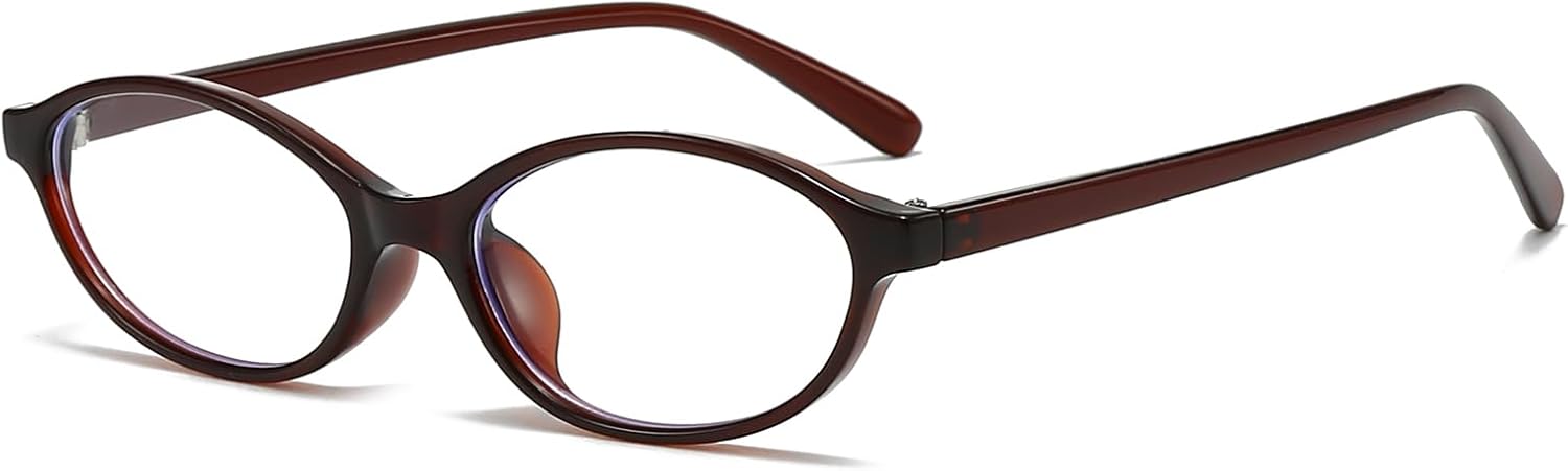 Lunette Anti Lumiere Bleue Ovale Femme Homme, Oeil de Chat y2k Petite Lunettes Anti Fatigue pour Jeux, Ordinateur et Texing Foncé Marron