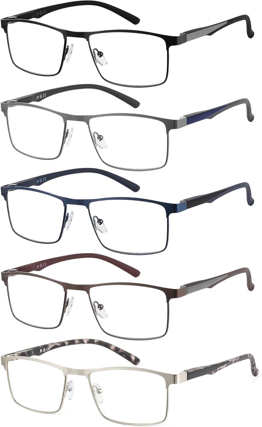 5 Paires Lunettes de Lecture Homme, Rectangulaire Lunette Anti Lumiere Bleue, Metal Acier Inoxydable Lunettes Loupe 5 Pack 3.0 x