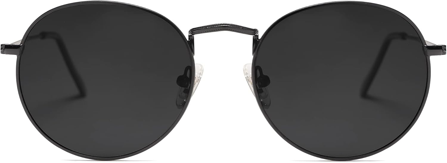 Ronde Vintage Rétro Miroir Anti-UV Lunettes de Soleil Unisexe Polarisées SJ1014 Noir 51 millimeters Millimètres