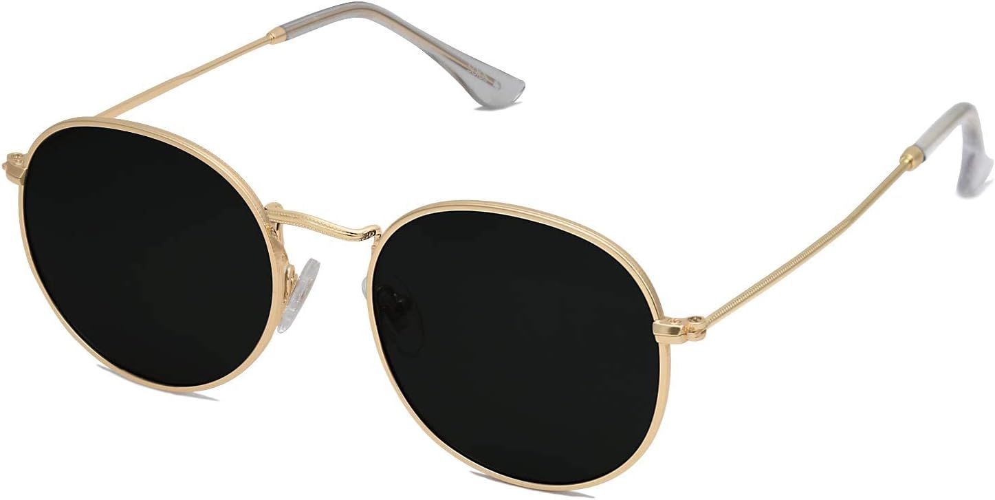 Ronde Vintage Rétro Miroir Anti-UV Lunettes de Soleil Unisexe Polarisées SJ1014 (C13 Or/Gris)