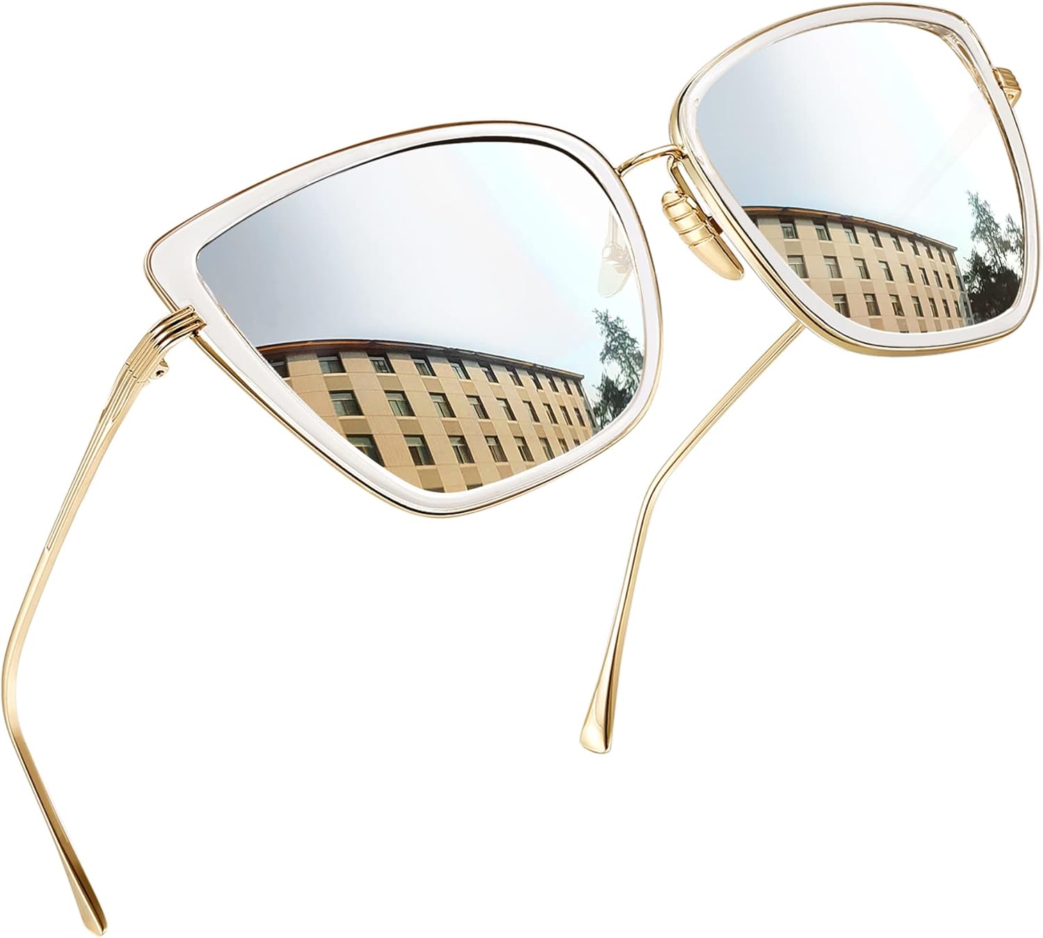 Lunettes de Soleil Œil de Chat pour Femmes Cateyes Lunettes Solaires à la Mode Classique Rétro Stylé UV400 Protection B03 Transparent Argenté