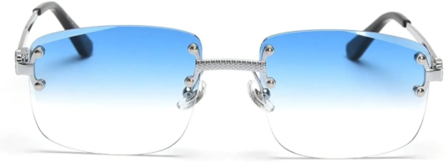 Kachawoo Lunettes de soleil sans monture, carrées, couleur progressive, style rétro vintage Argent/Bleu