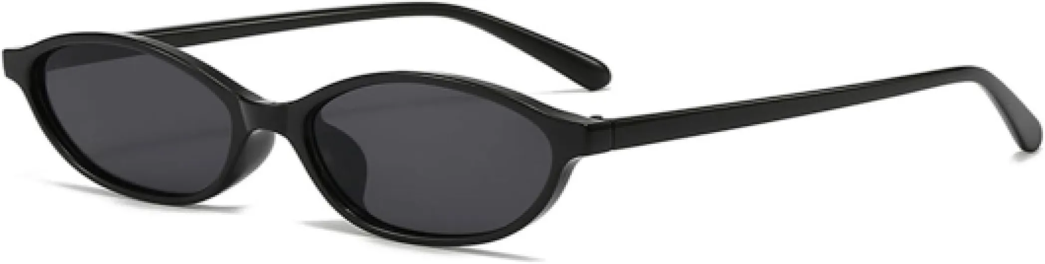 LunarCharm Lunettes de soleil ovales pour femmes, rétro, œil de chat, années 90, Y2K, lunettes de soleil fines tendance, protection UV pour femmes, monture noire + lentille noire