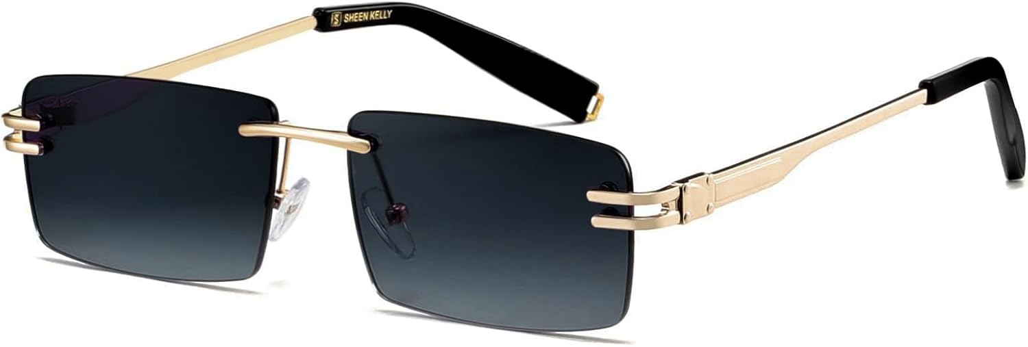 Lunettes de soleil rétro sans monture pour hommes femmes lunettes de soleil à monture ultra-petite rectangulaire voir à travers les lunettes de lentille 1