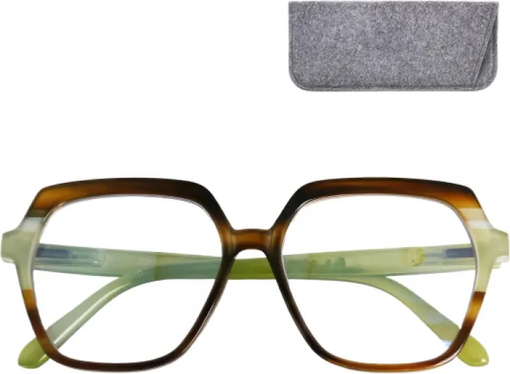 Lunettes Anti-Lumière Bleue Oversize Hexagonale, Grande Taille, Boite Inclus, Lunette d’Ordinateur pour Femme Coloré Vert 2.0 Dioptres