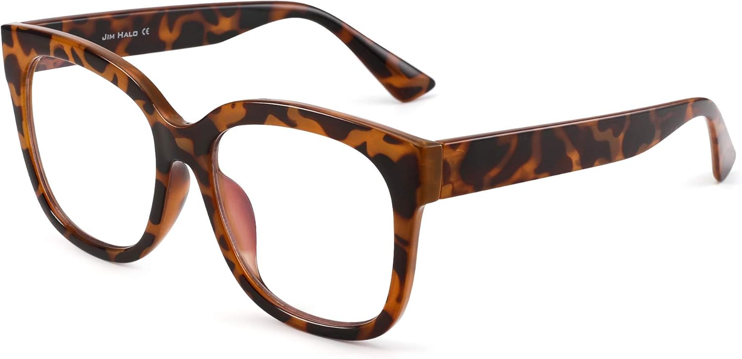 Lunettes anti-lumière Bleue pour Femme Lunettes d'ordinateur Carrées Surdimensionnées Métal CP Temples Tortue