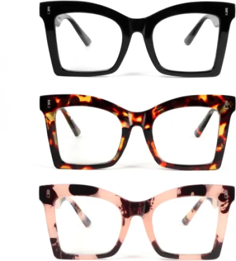3 Pack de lunettes de lecture carrées oversize pour femmes avec charnière à ressort anti-lumière bleue Lunettes d'ordinateur 3 Pièces 2