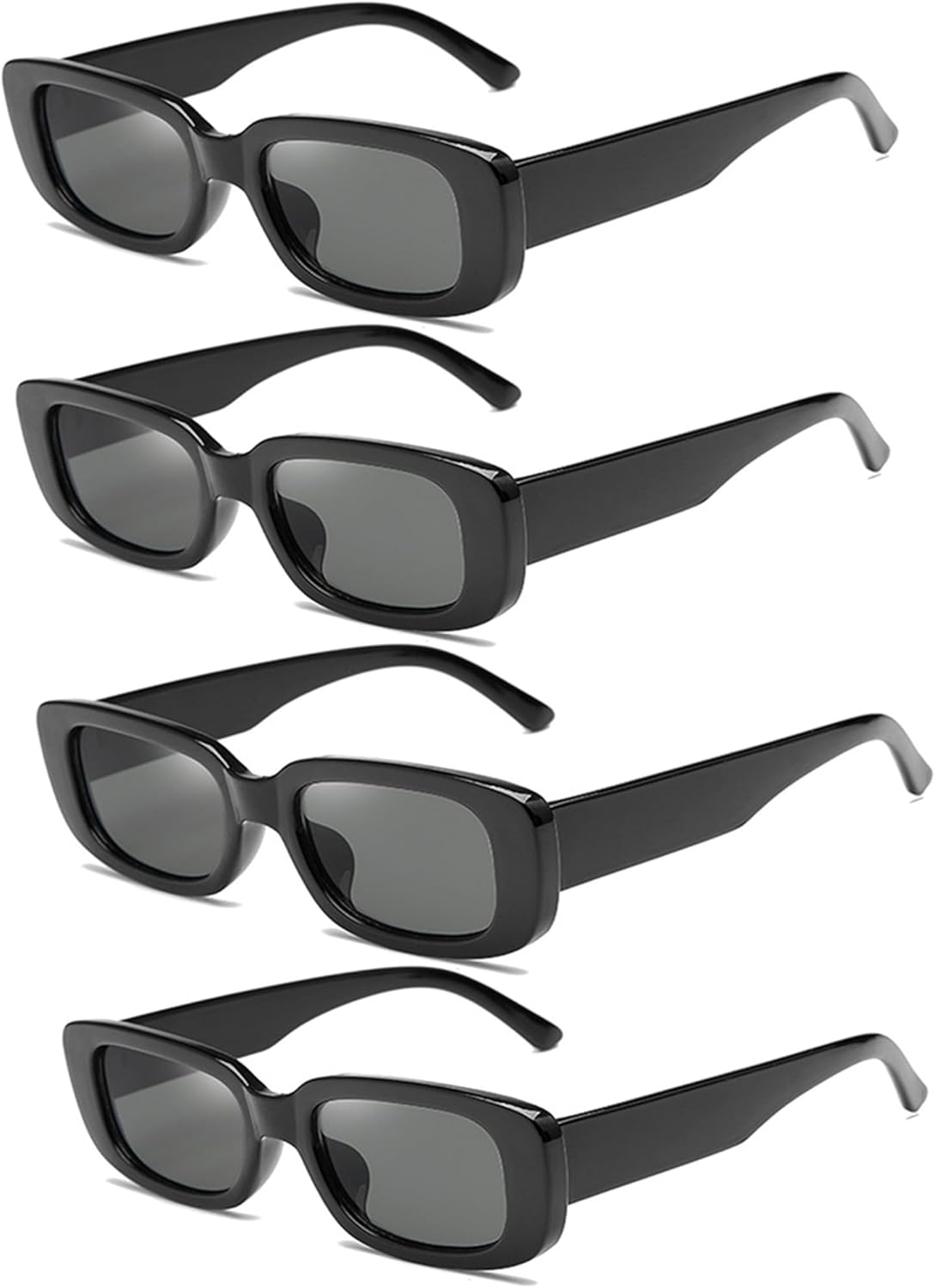 Lot De 4 Lunettes De Soleil Rectangulaires Pour Femmes Rétro Petites Lunette De Soleil Vintage Lunettes De Soleil à La Mode Années 90 Color J