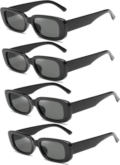 Lot De 4 Lunettes De Soleil Rectangulaires Pour Femmes Rétro Petites Lunette De Soleil Vintage Lunettes De Soleil à La Mode Années 90 Color J