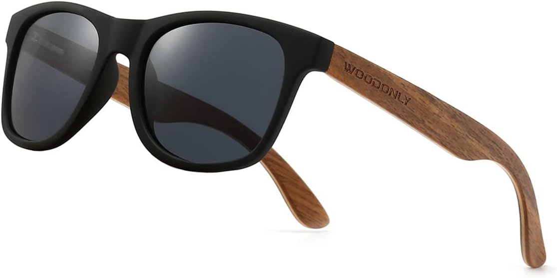 Lunettes de Soleil Rétro Polarisées en Bois - Lunettes Carrées avec Protection UV400 pour Hommes et Femmes Cadeaux Parfaits Noyer+gris
