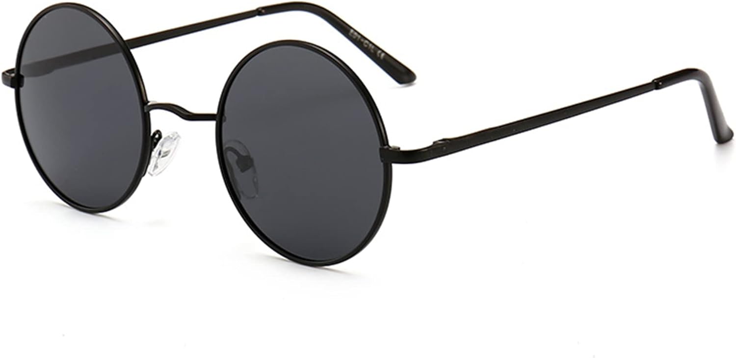 JoXiGo Lunettes de Soleil Polarisées Ronde Homme Femme UV400 Lunettes Rétro Vintage Cadre Métallique Noir