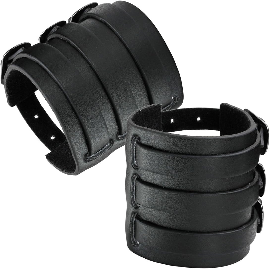 2Pcs Bracelets En Cuir Pu Hip-Hop Punk Rock Manchette No Spike Bracelet Gothique Couple Noir pour Hommes Black