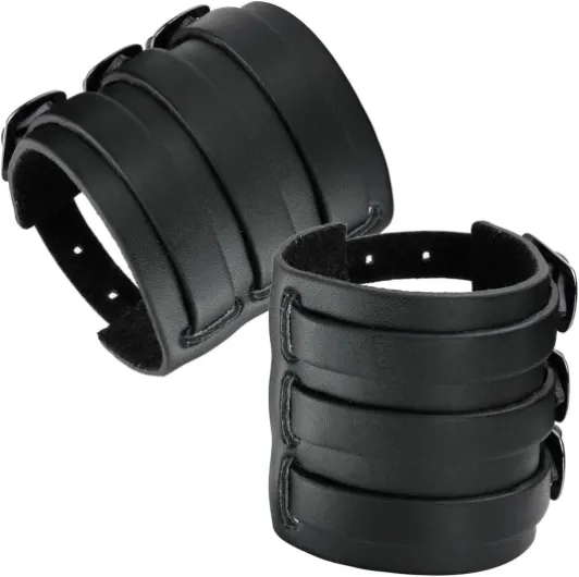 2Pcs Bracelets En Cuir Pu Hip-Hop Punk Rock Manchette No Spike Bracelet Gothique Couple Noir pour Hommes Black