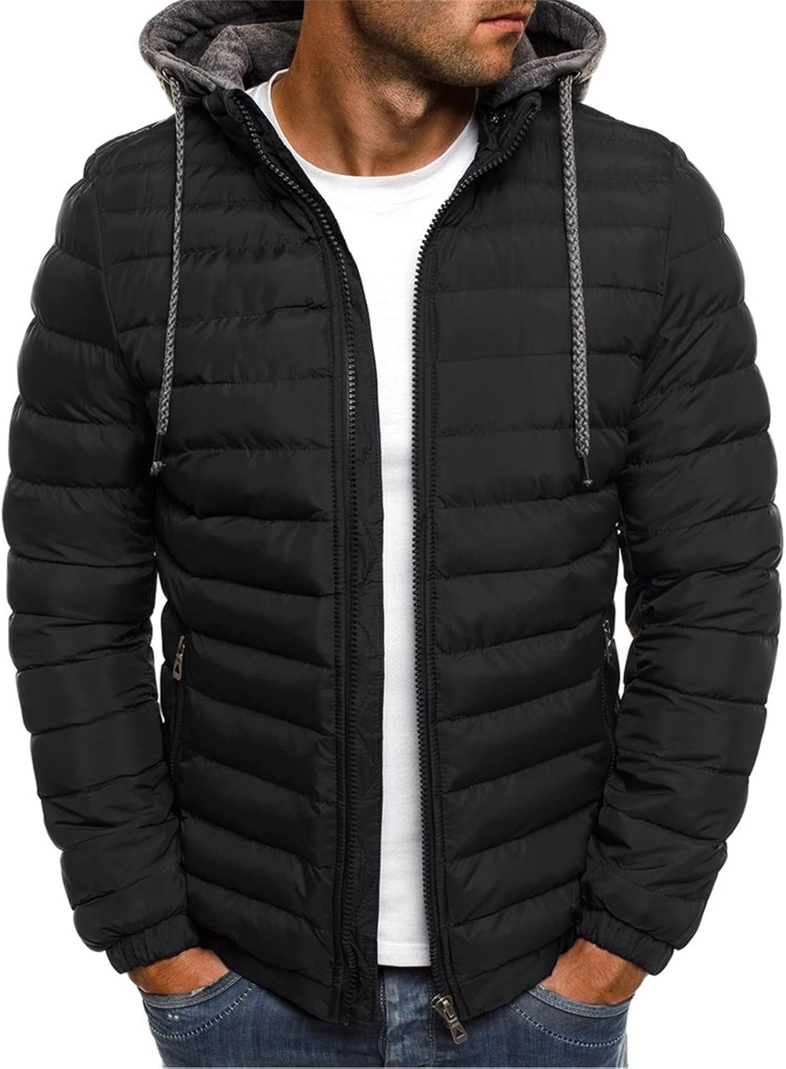 Doudoune Homme Hiver Chaude et Légère Zipper Blouson Manteau épais Veste Moto épaissir Slim Manteau Doublure Sherpa Hiver Veste Matelassée Puffer Jacket Décontractée Duvet pour Outerwear Homme A04 Le noir S