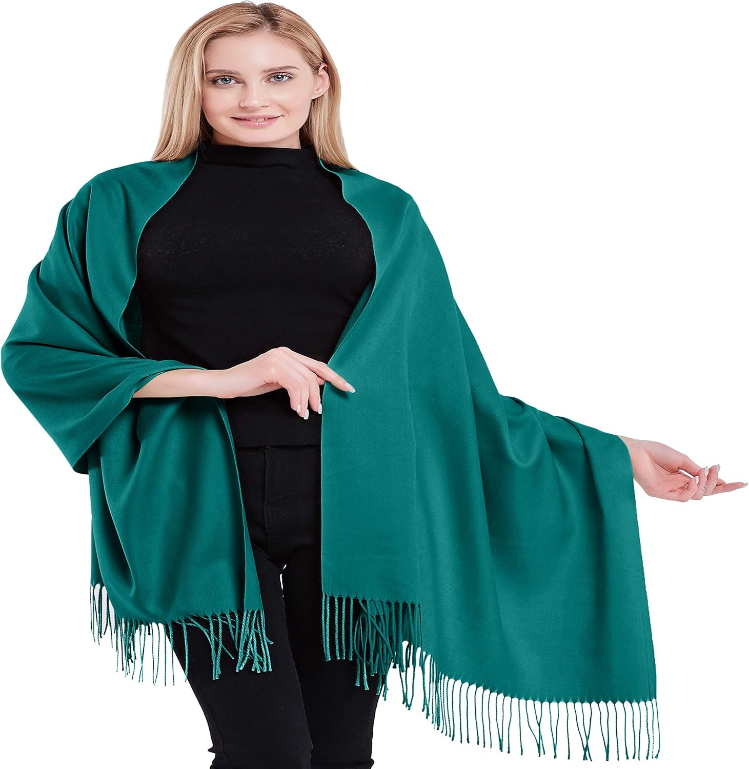 CJ Apparel Couleur Unique Style Tissé en Sergé 100% Cachemire Châle Echarpe Manteau Etole Plaid Pashmina Nouvelle Teal Vert