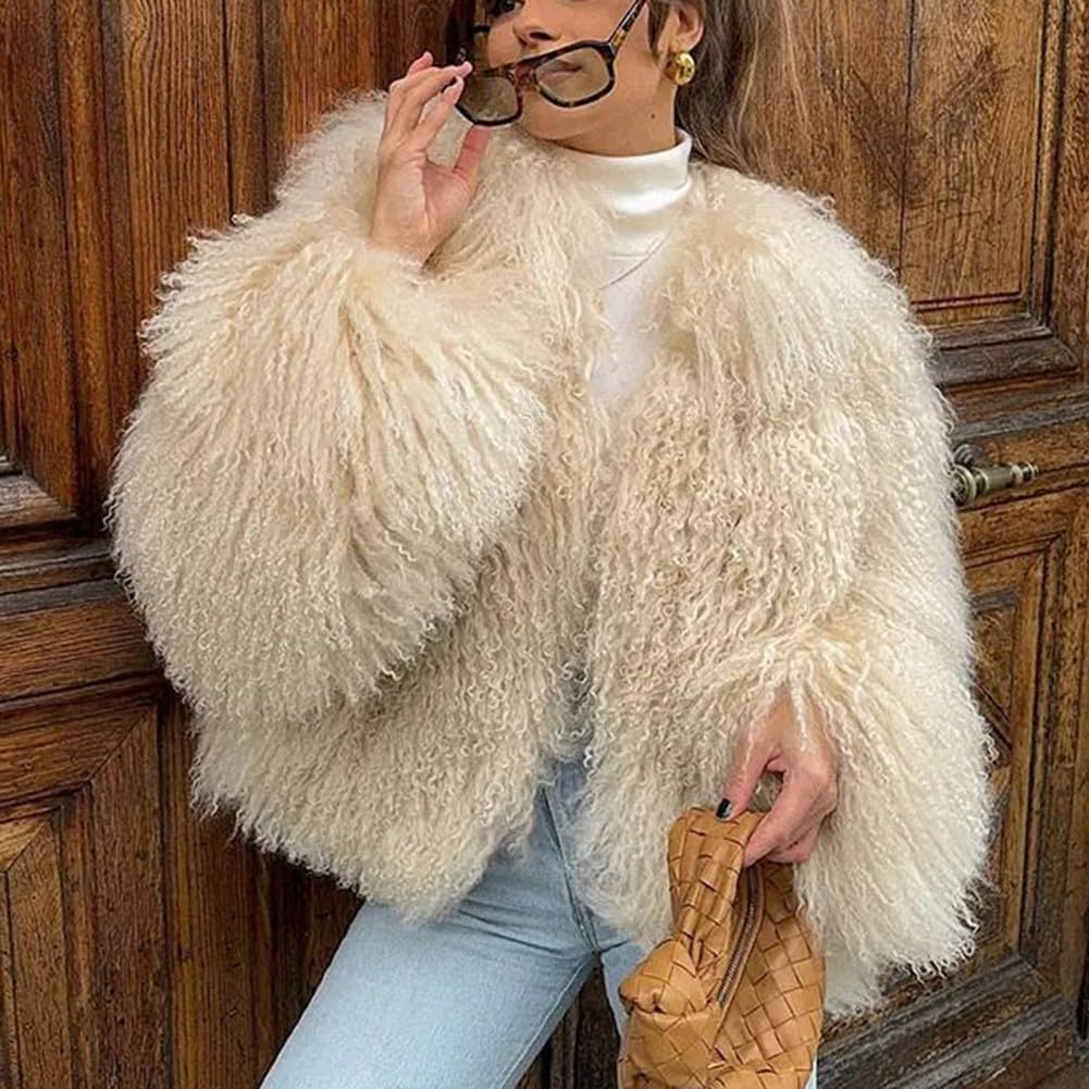 Habillez votre look avec un manteau en fourrure à manches longues pour femme cette saison M Kaki